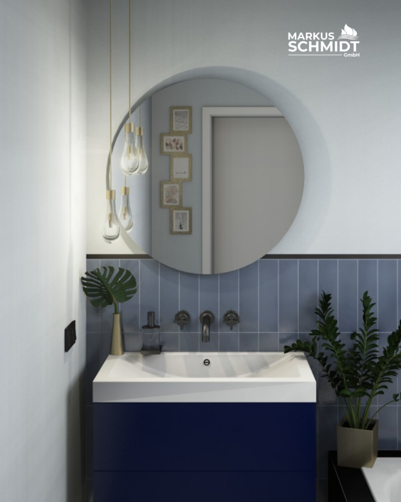 Runder Spiegel in Badezimmer